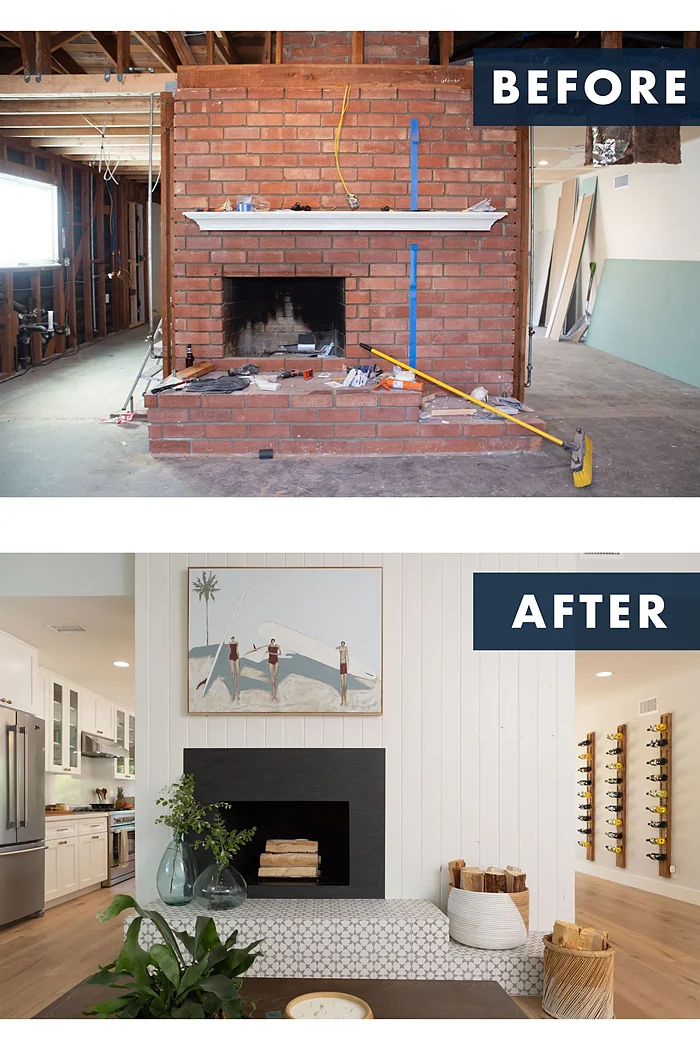 Living room shown before and after renovation
